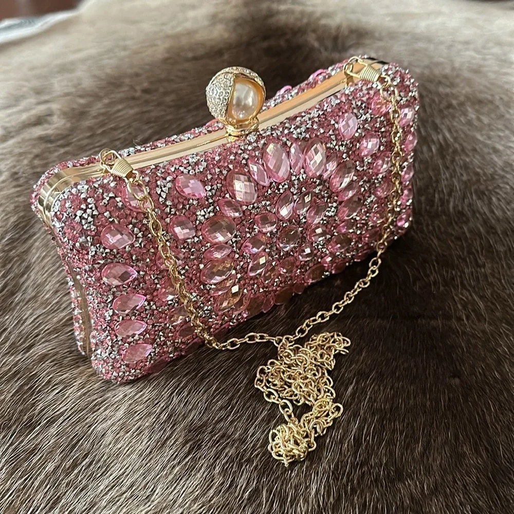 Glam Rhinestone Clutch with Pink Rhinestones - Picture 2 of 7
